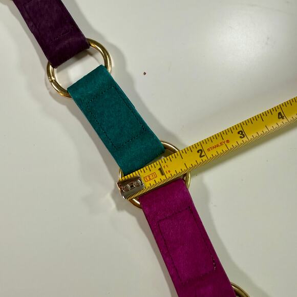 3/$20 VTG Women's Medium 80's Omega Suede Leather & Metal Color Block Glam Belt - Picture 8 of 9